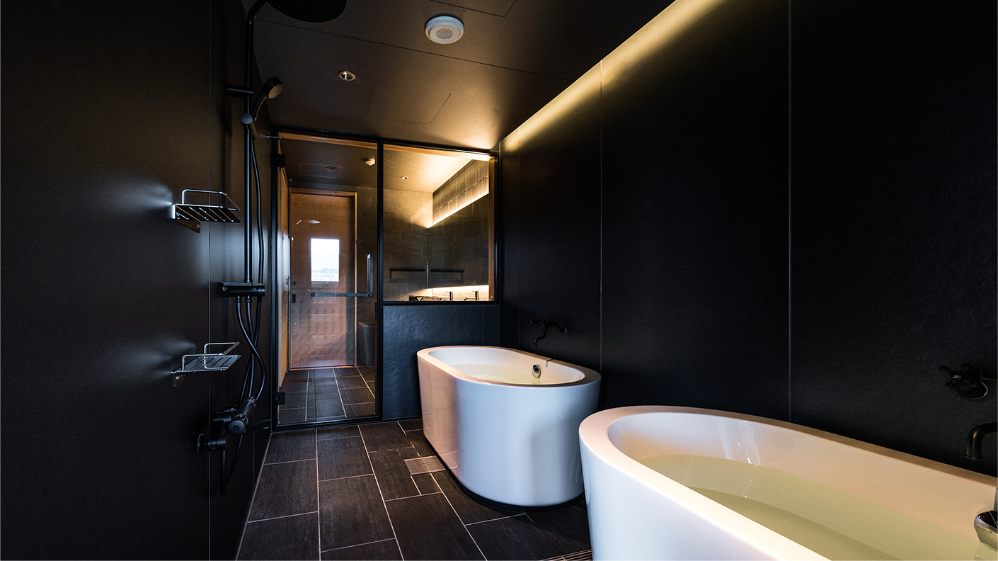 浴室水風呂と温泉浴の2つをご用意！